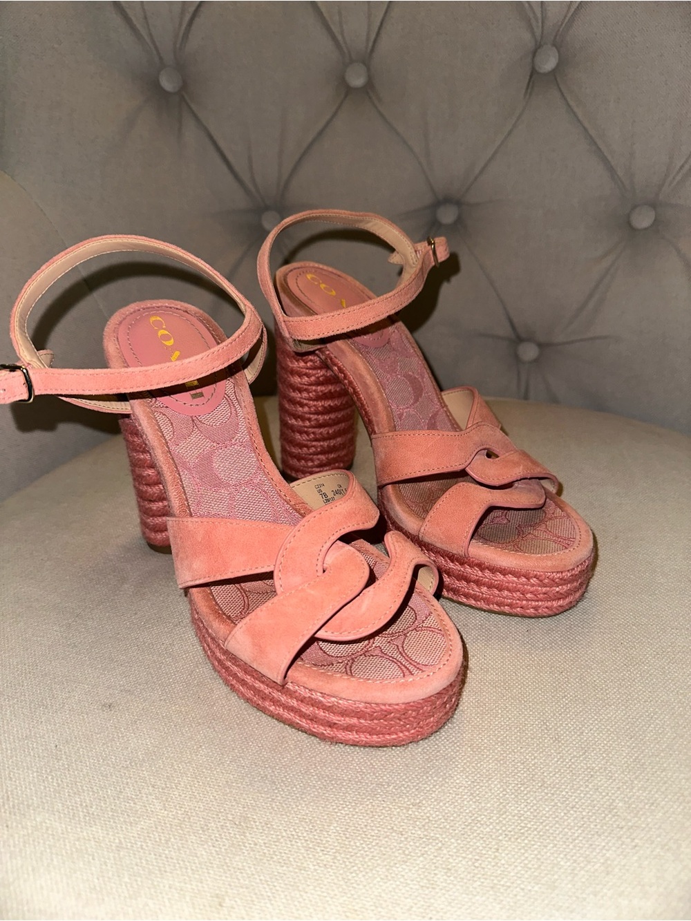 Coach Coral Pink Suede & Espadrille Platform Sandal | US 7 | EUR 37.5 - Picture 2 of 9